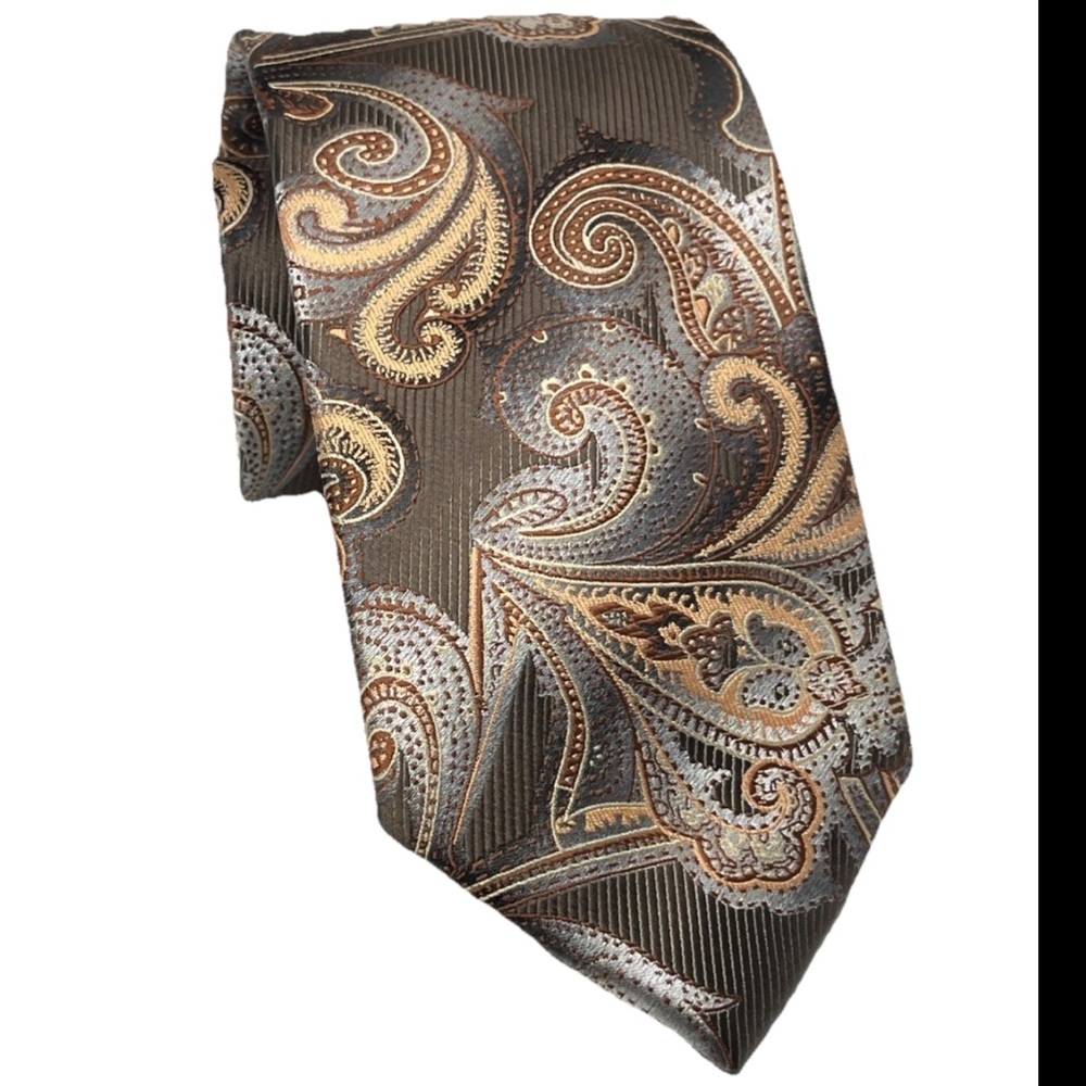 Alexander Julian Colours Paisley Brown/Peach 100% Poly Men’s Necktie Hand Made